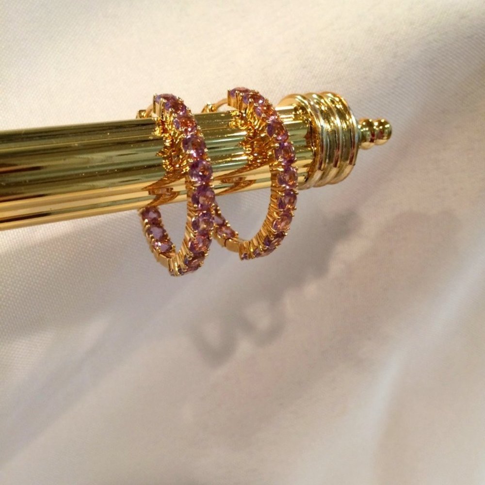 New Real Rose de France Amethyst hoops in YG